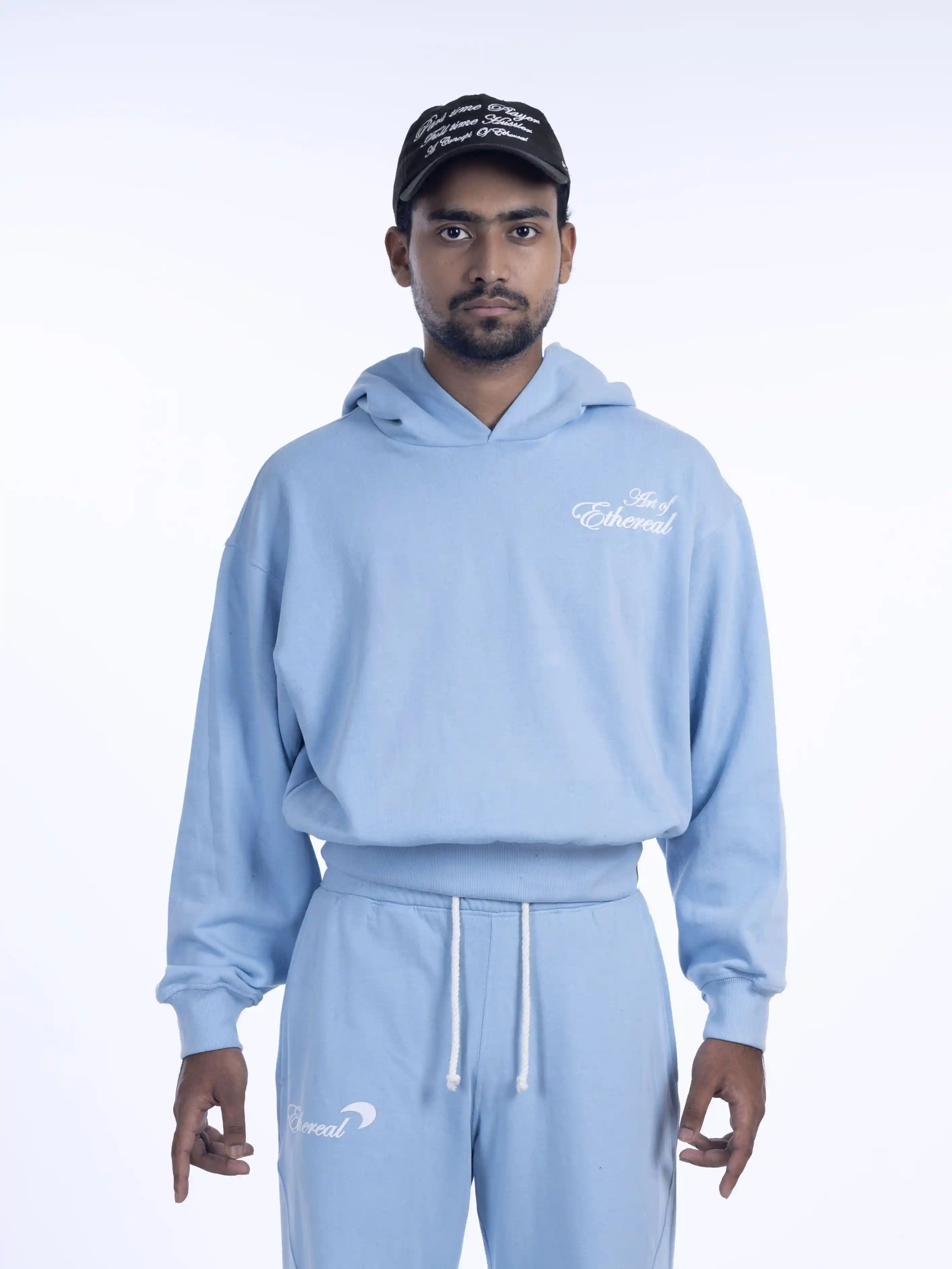 Sky Blue Box Cut Cropped Hoodie – Player By Chance